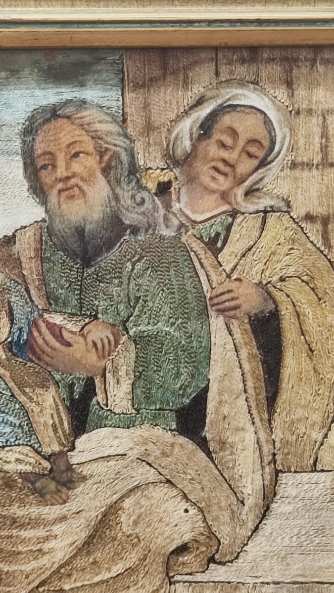 Deux broderies du XVIIIe siècle réalisées au fil collé, représentant sainte Anne et la Vierge M-photo-7