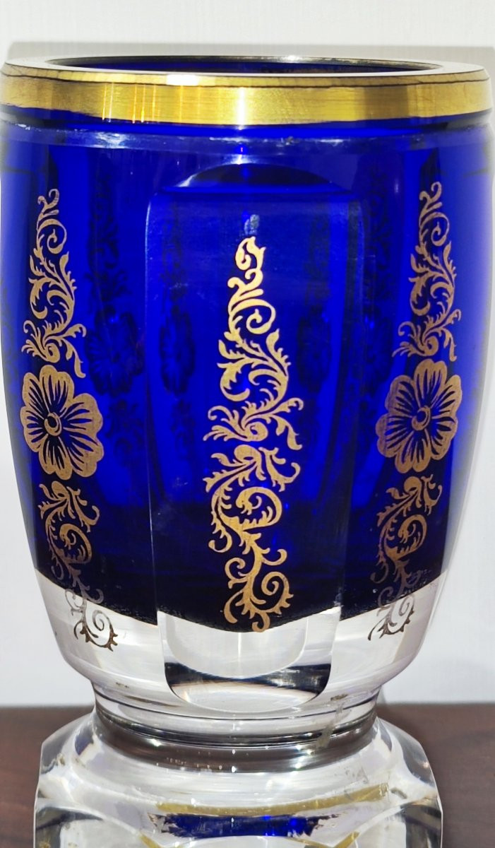 Verre Biedermeier en cristal bleu et or-photo-4
