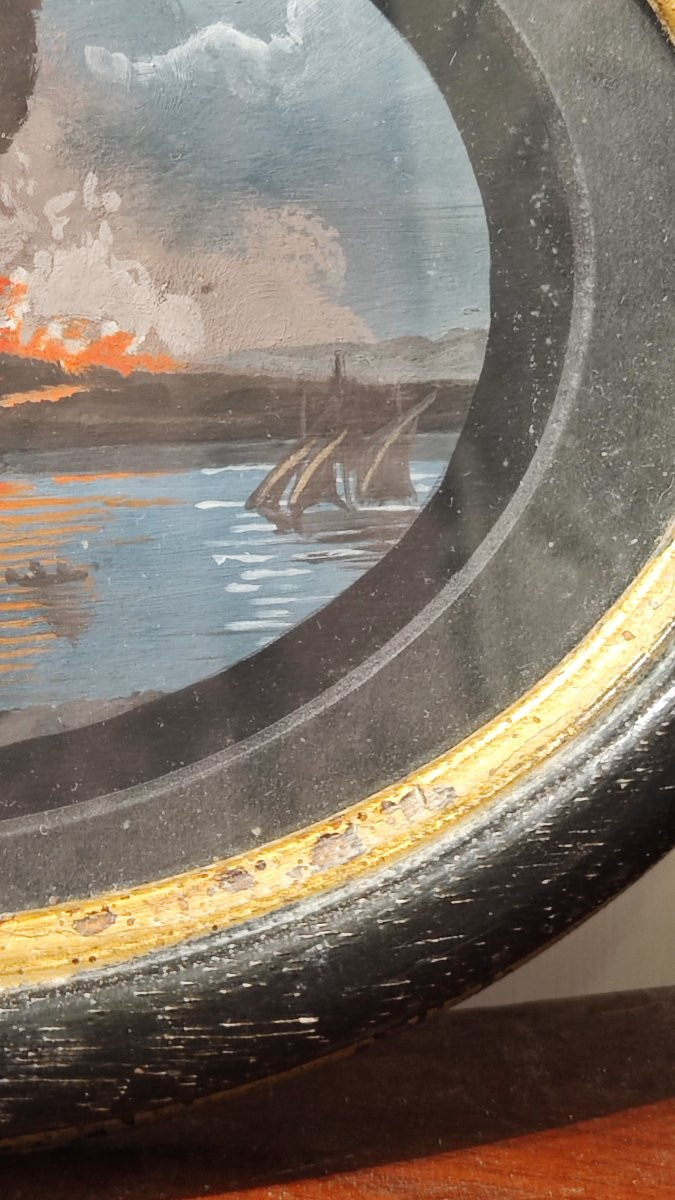 Gouache du XIXe siècle représentant l'éruption du Vésuve-photo-1