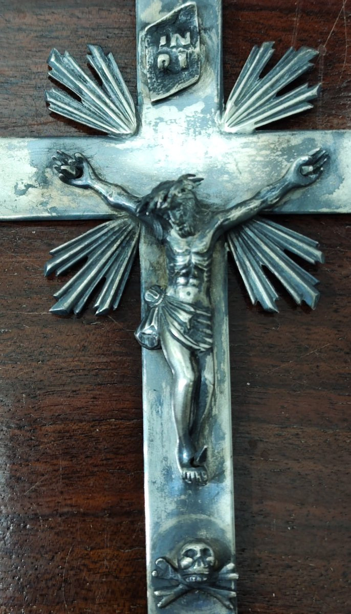 Antique Silver Crucifix, Naples, 19th Century-photo-4