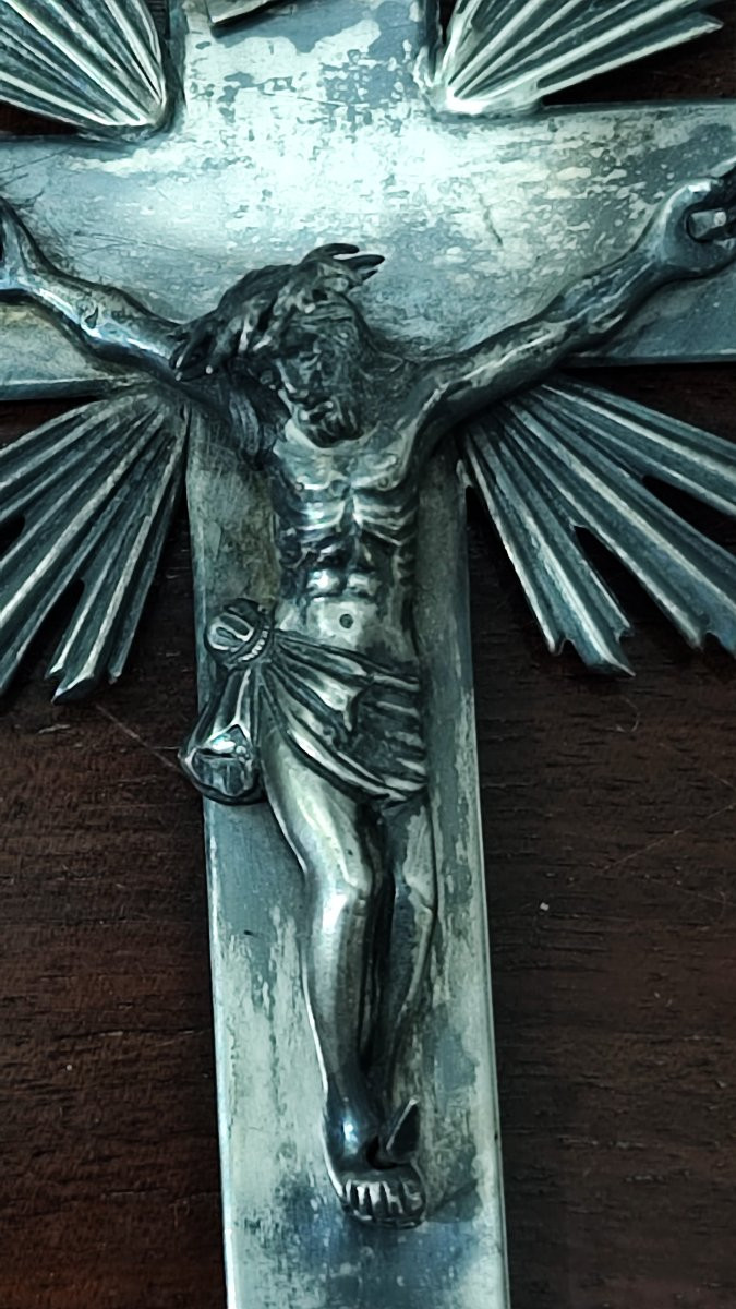Antique Silver Crucifix, Naples, 19th Century-photo-3