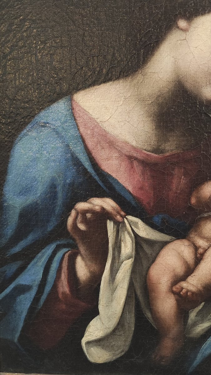 Tableau du XVIIe siècle représentant la Vierge à l'Enfant.-photo-3