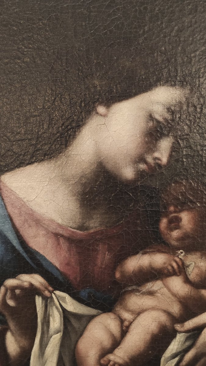 Tableau du XVIIe siècle représentant la Vierge à l'Enfant.-photo-4