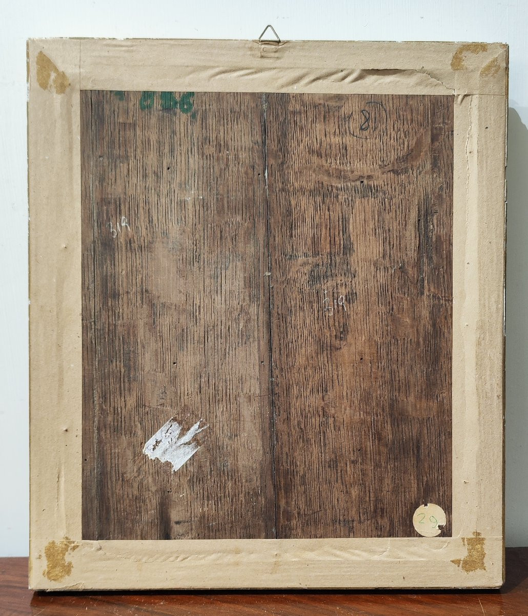 Huile sur bois, scène galante, XIXe siècle.-photo-2