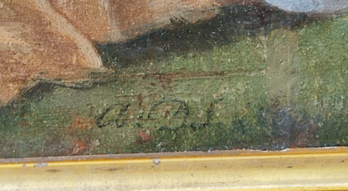 Huile sur bois, scène galante, XIXe siècle.-photo-3