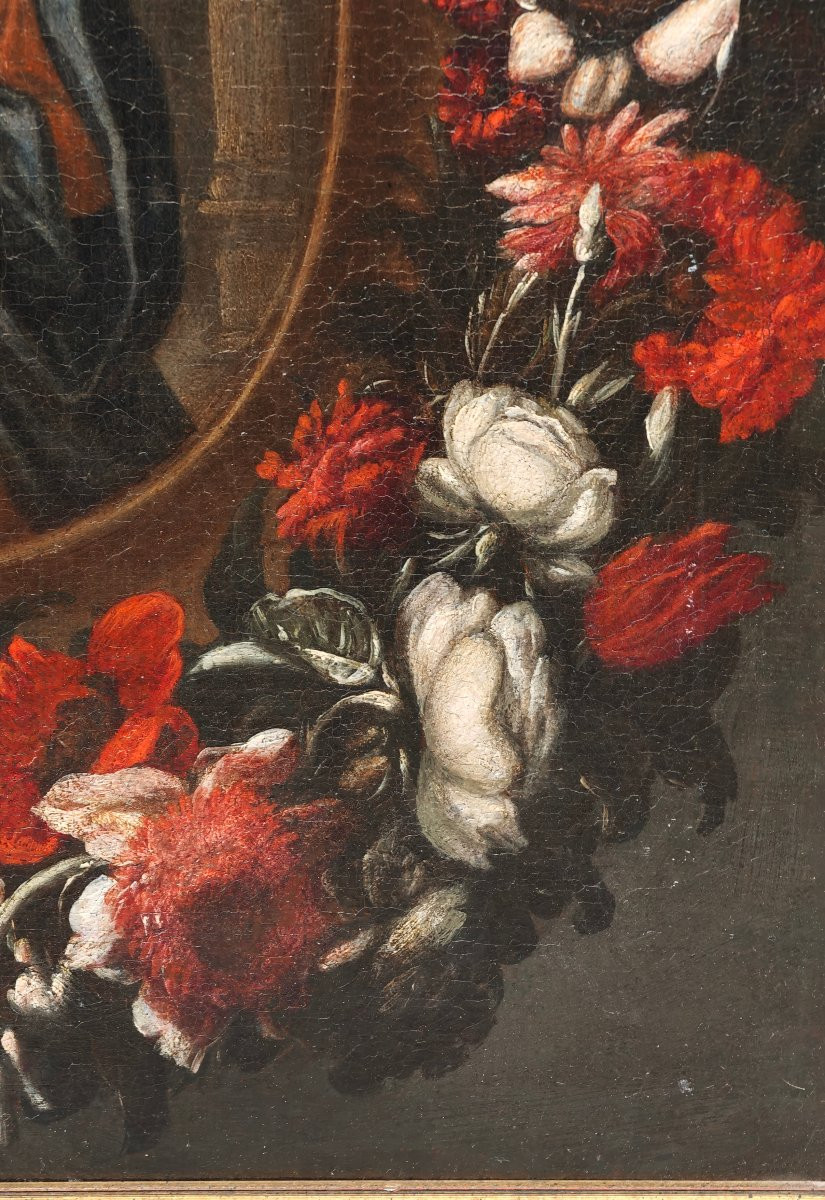17th-century Painting: Madonna In A Garland Of Flowers, Rome-photo-2