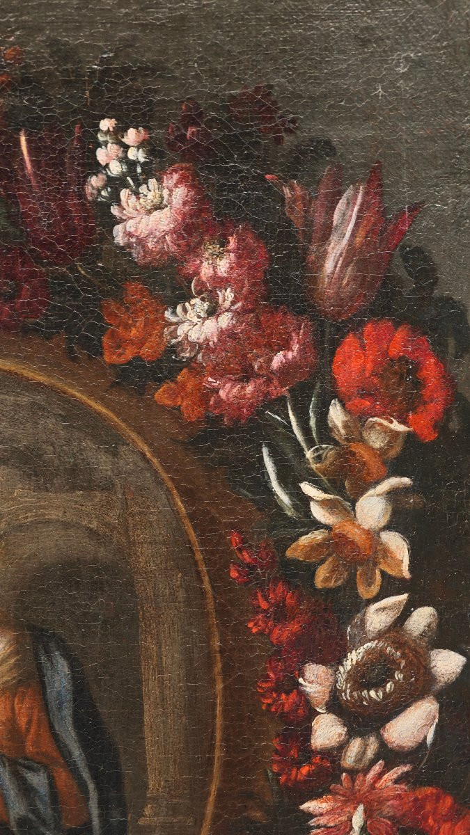 17th-century Painting: Madonna In A Garland Of Flowers, Rome-photo-3