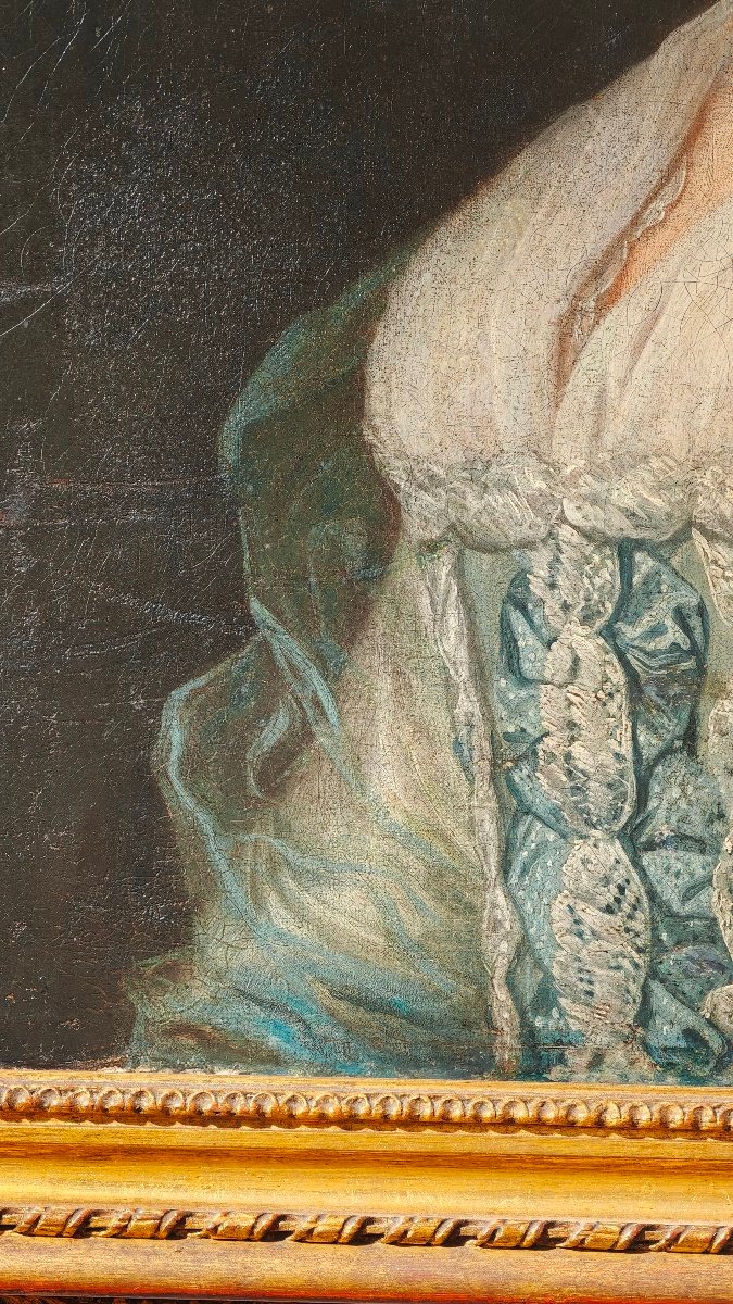 Portrait Of A Lady In A Silk Dress - 18th-century English School-photo-1