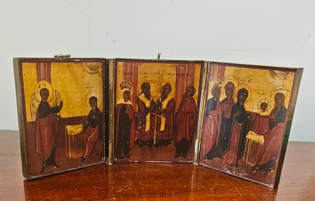 Icône de voyage russe en triptyque, XIXe siècle