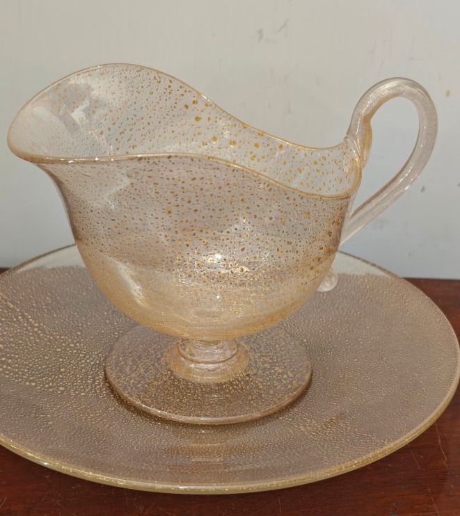 Barovier Sauce Boat With Saucer, Murano, Ca. 1940-photo-3