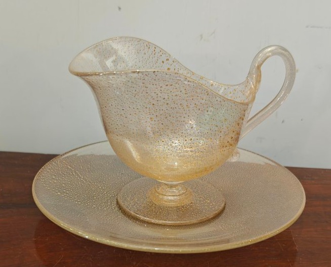 Barovier Sauce Boat With Saucer, Murano, Ca. 1940