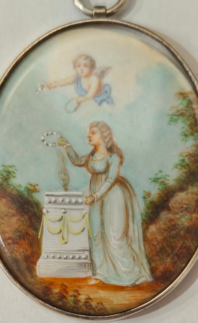 Pendentif miniature en argent néoclassique peint à la main, début du XIXe siècle-photo-3