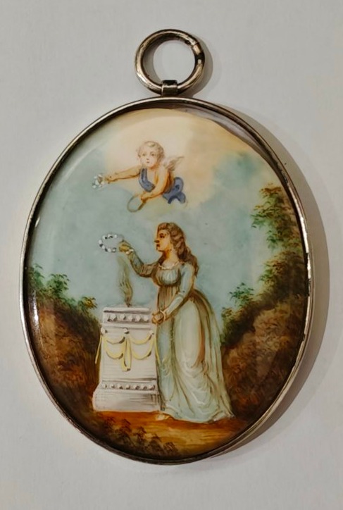 Pendentif miniature en argent néoclassique peint à la main, début du XIXe siècle