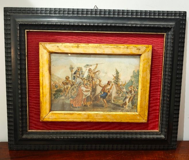 Pair Of Antique Watercolor Engravings, 19th-century Grand Tour-photo-2