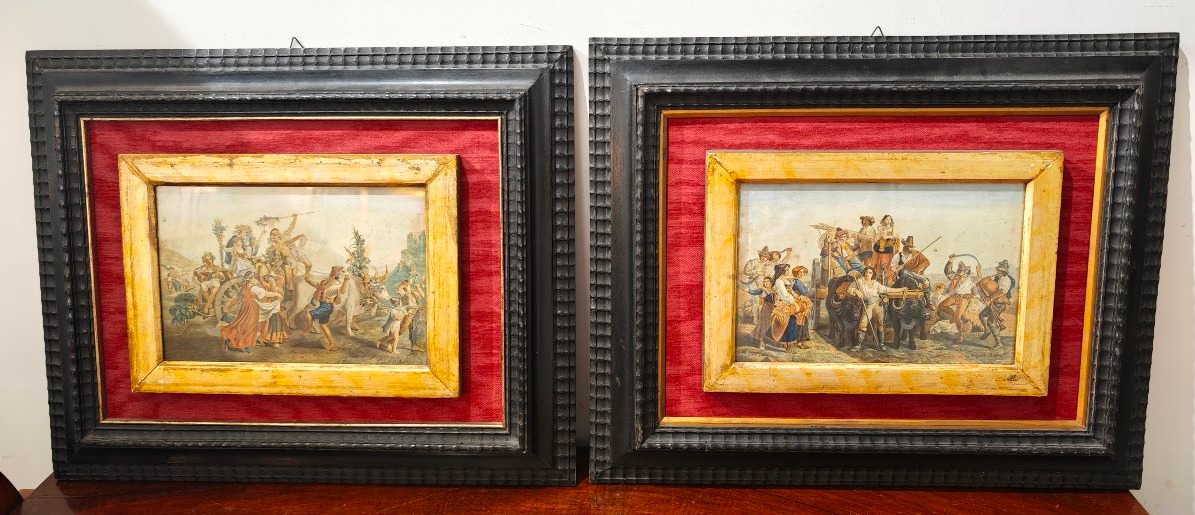 Pair Of Antique Watercolor Engravings, 19th-century Grand Tour