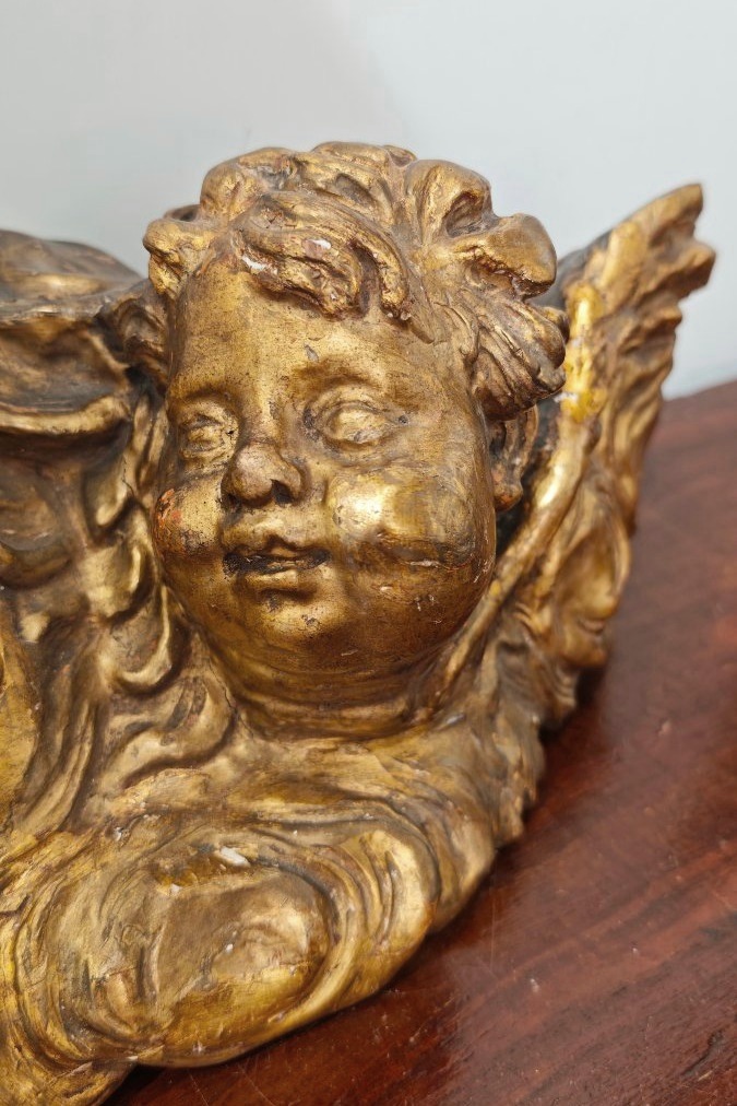 Chérubin en bois doré, baroque romain, XVIIe siècle-photo-2