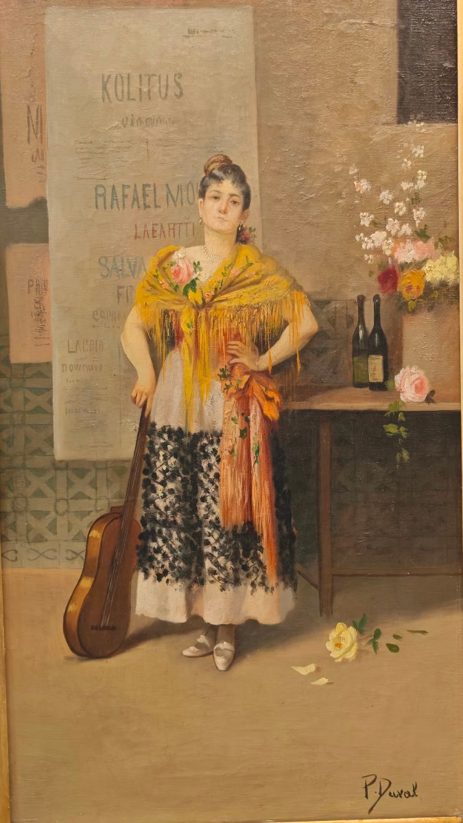 Paire de tableaux du XIXe siècle de P. Duval  Femmes gitanes andalouses Espagne-photo-4