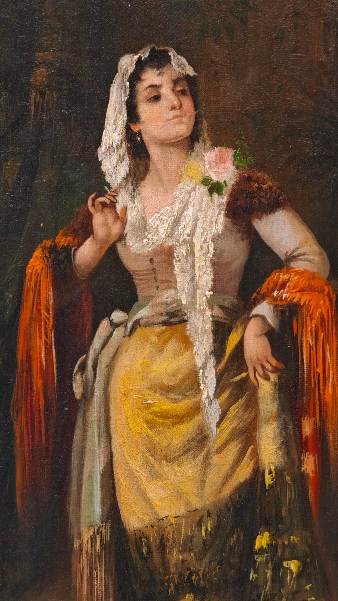 Paire de tableaux du XIXe siècle de P. Duval  Femmes gitanes andalouses Espagne-photo-7