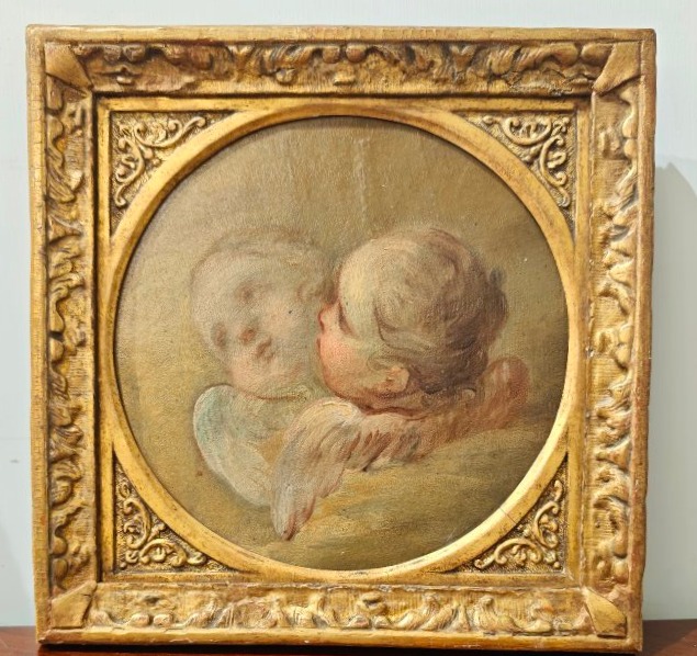 Huile sur toile ancienne du XVIIIe siècle Cherubes 