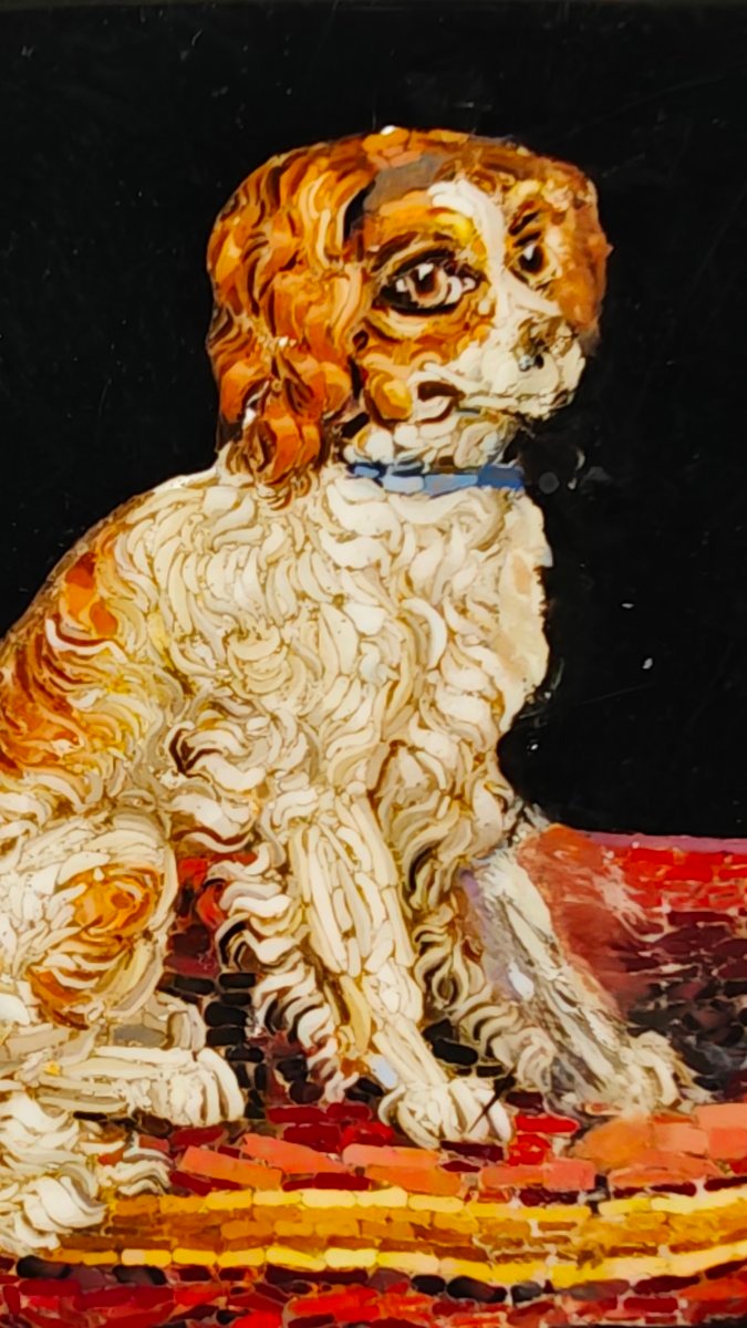 Broche pendentif en micromosaïque romaine, XIXe siècle, Chien du Grand Tour-photo-3