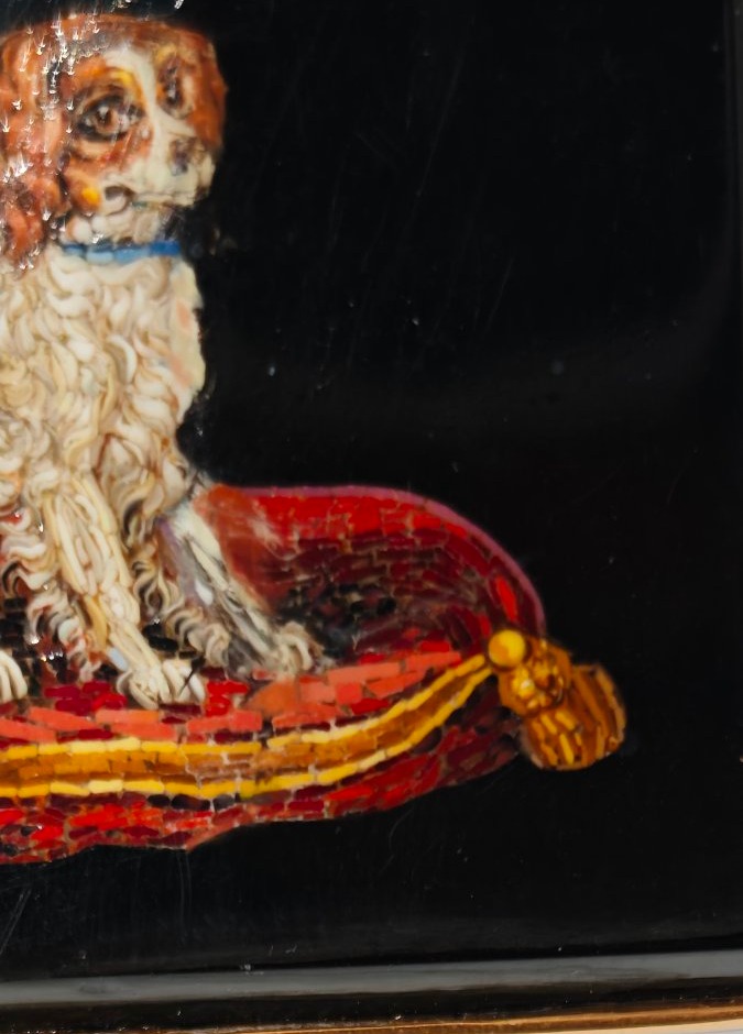 Broche pendentif en micromosaïque romaine, XIXe siècle, Chien du Grand Tour-photo-3