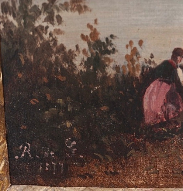Peinture de paysage ancienne du XIXe siècle-photo-2