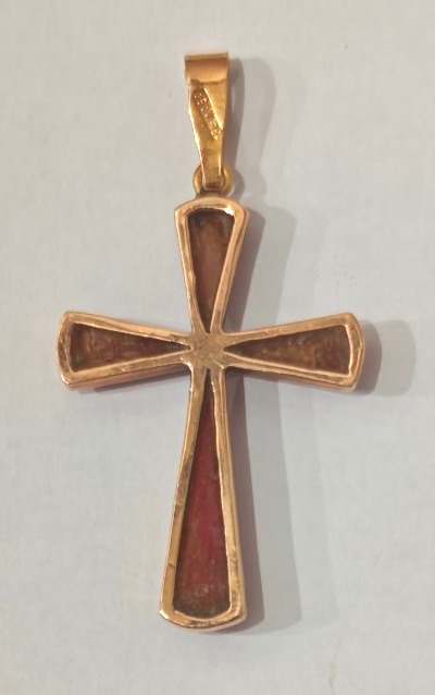 18k Gold Pendant Cross With Red Coral -photo-2