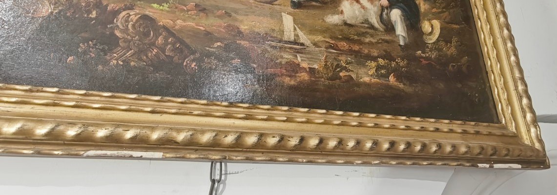 Large 19th-century Painting: Portrait Of Children In A Landscape-photo-3