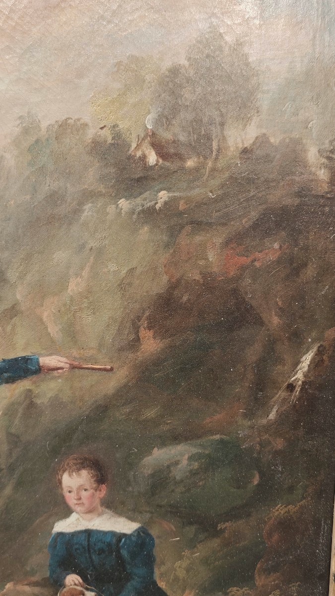 Large 19th-century Painting: Portrait Of Children In A Landscape-photo-5