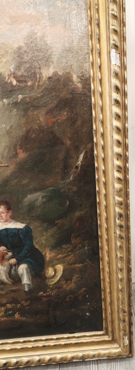 Large 19th-century Painting: Portrait Of Children In A Landscape-photo-8