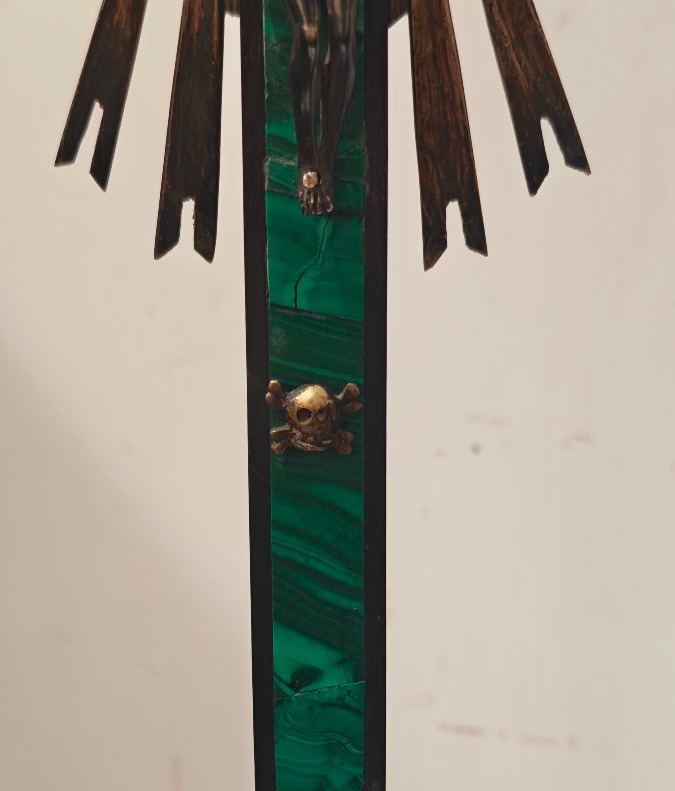 Raffiné crucifix de table en malachite et argent-photo-5