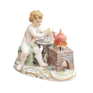 Groupe en porcelaine de Meissen, allégorie du feu.