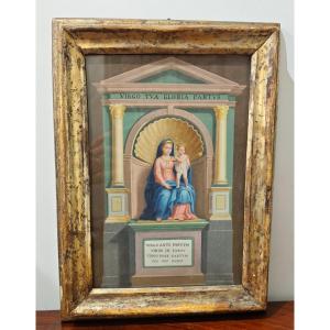 Peinture dévotionnelle ancienne « Madone de l'accouchement » - Tempera sur papier