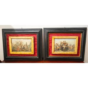 Paire de gravures anciennes à l'aquarelle, Grand Tour, XIXe siècle
