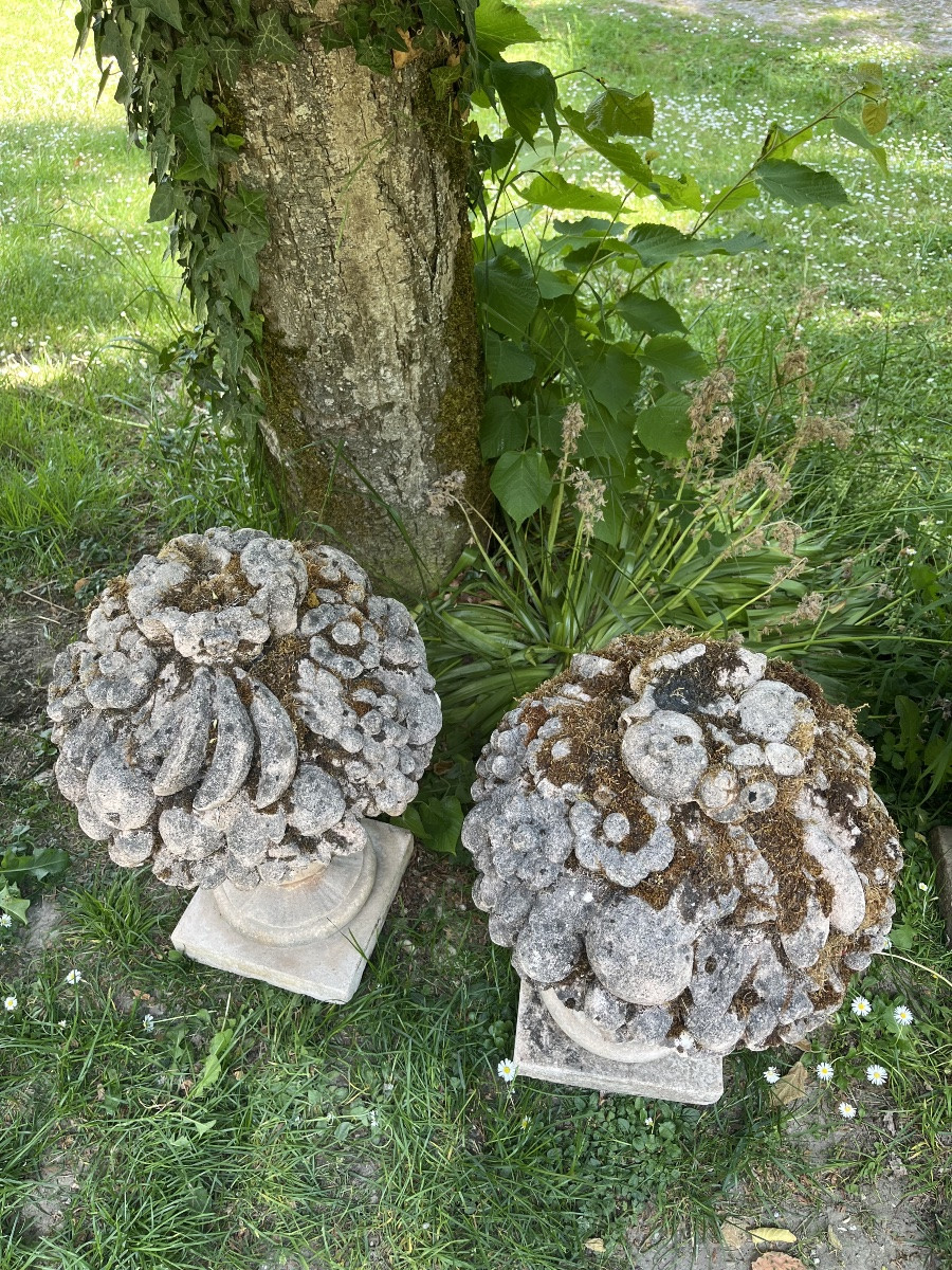 Paire De Coupes De Fruits En Pierre -photo-3