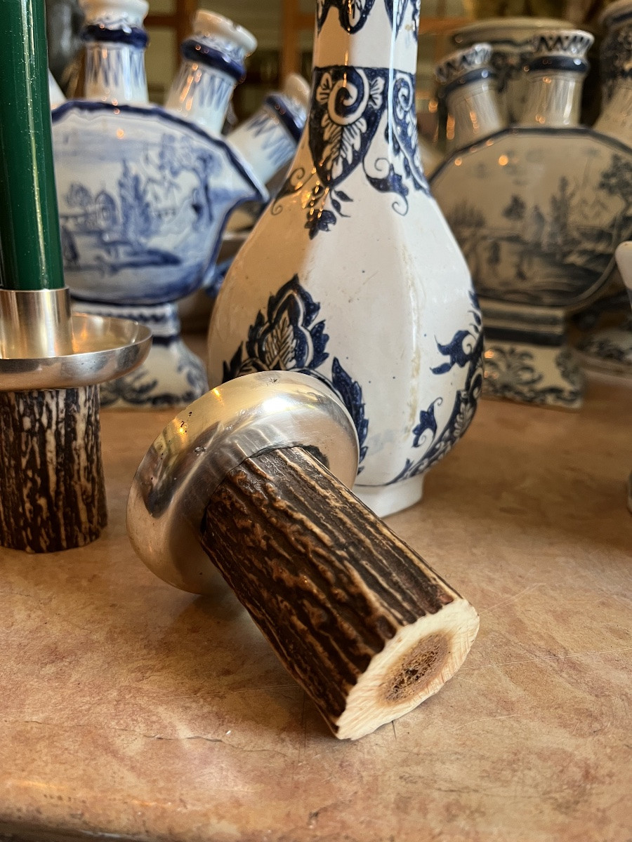 Suite de 3 bougeoirs en bois de cerf -photo-4