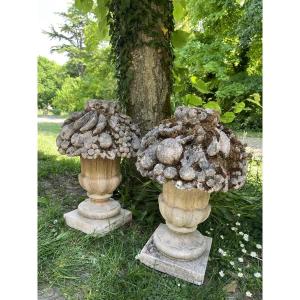 Paire De Coupes De Fruits En Pierre 