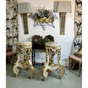 Pair Of Carved Wooden Side Tables 