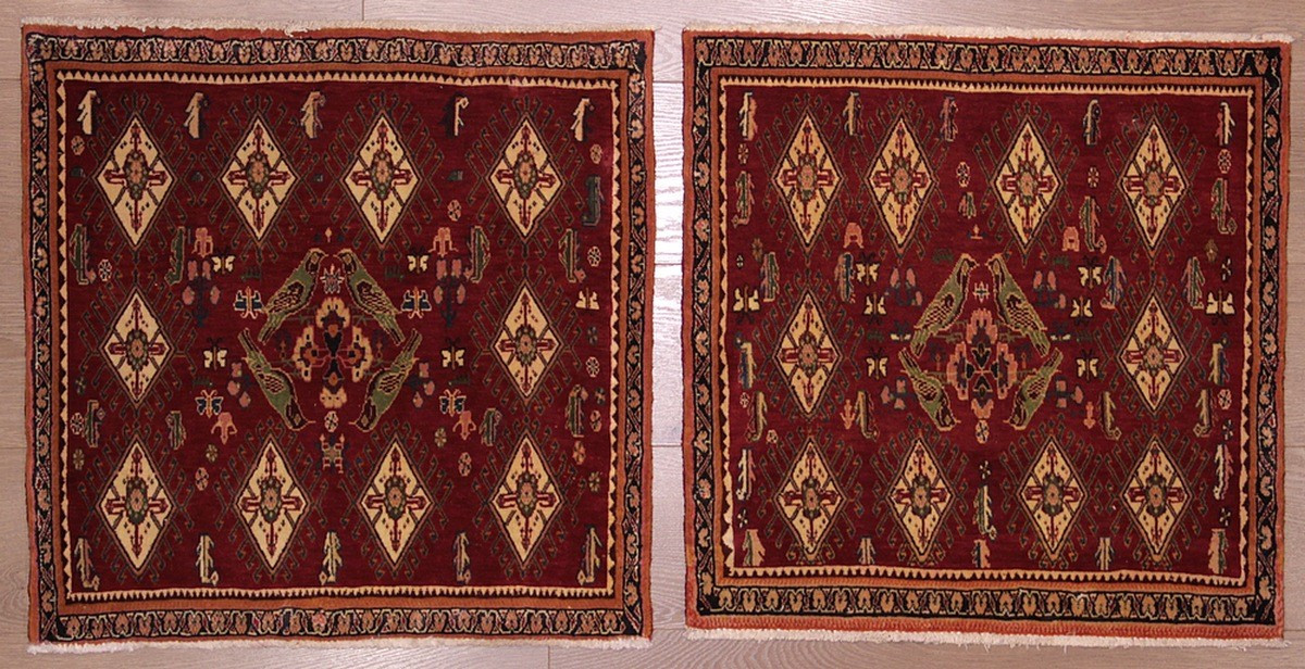 Paire de tapis Gashghaï Kashkuli Iran 62 x 62 cm / 63 x 64 cm