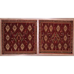 Paire de tapis Gashghaï Kashkuli Iran 62 x 62 cm / 63 x 64 cm