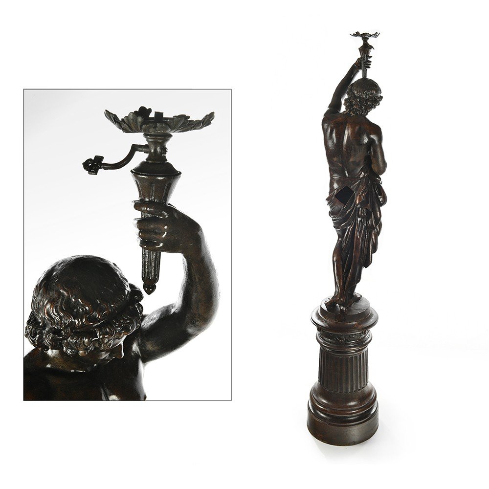 Lampadophore, Or Outdoor Statue-lamp Of The Nineteenth Century In Cast Iron-photo-2