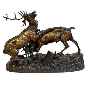 Bronze "deer Fight" Signed Ce Masson