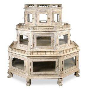 Monumental Octagonal Showcase In Old Teak