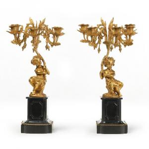 Pair Of Gilt Bronze Candelabra