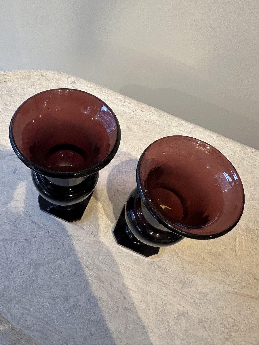Pair Of Small Purple Glass Vases, 19th Century-photo-4