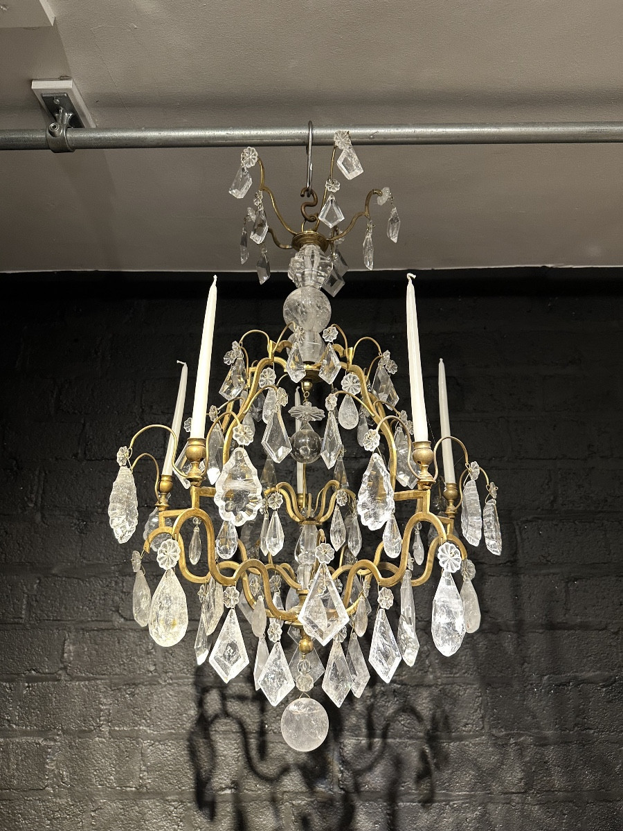 Lustre cage en cristal de roche 