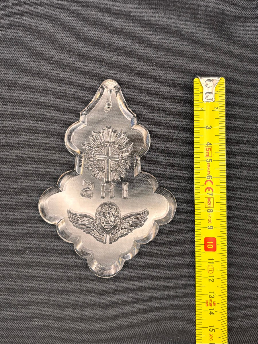 Lot With 6 Crystal Pendants  For Chandelier With Religious Depiction-photo-3