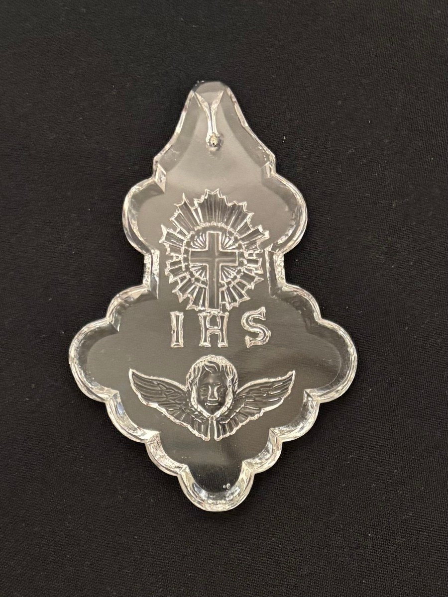 Lot With 6 Crystal Pendants  For Chandelier With Religious Depiction-photo-2