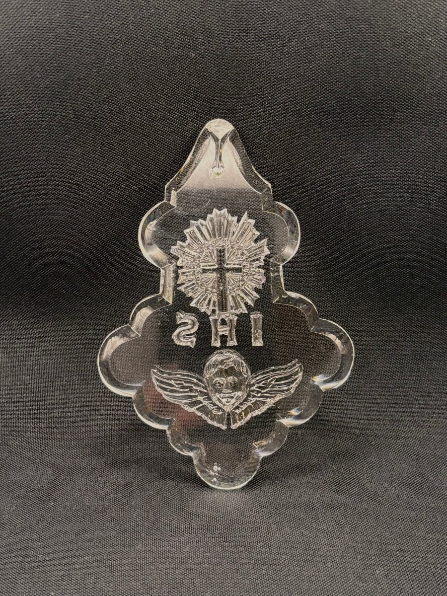 Lot With 6 Crystal Pendants  For Chandelier With Religious Depiction-photo-1