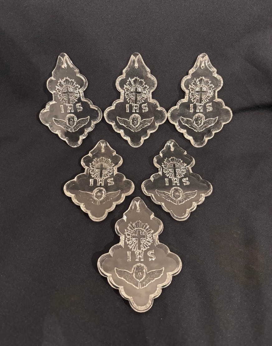 Lot With 6 Crystal Pendants  For Chandelier With Religious Depiction